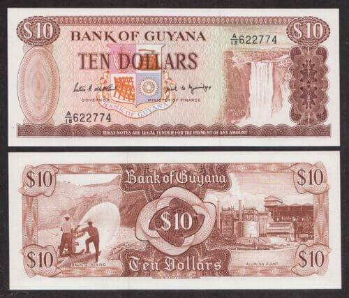 Гайана 10 Долларов 1989 P23 UNC (ПРЕСС)
