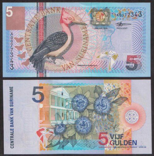 Суринам 5 Гульденов 2000 P146 UNC (ПРЕСС)